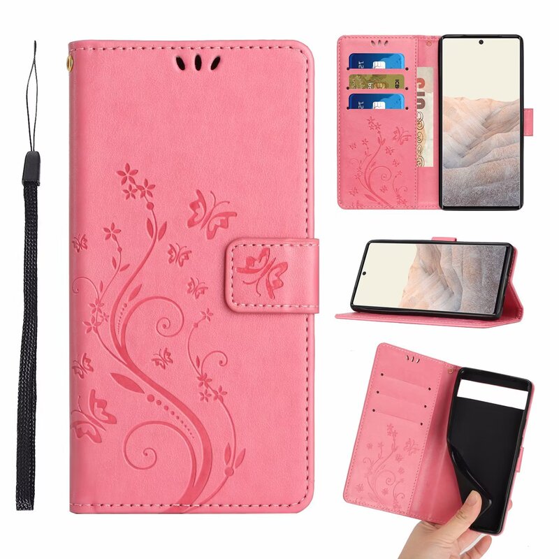 Suitable for Google Pixel 10A Mobile Phone Leather Case, Samsung S23Fe Butterfly Embossed Card Wallet Protective Case