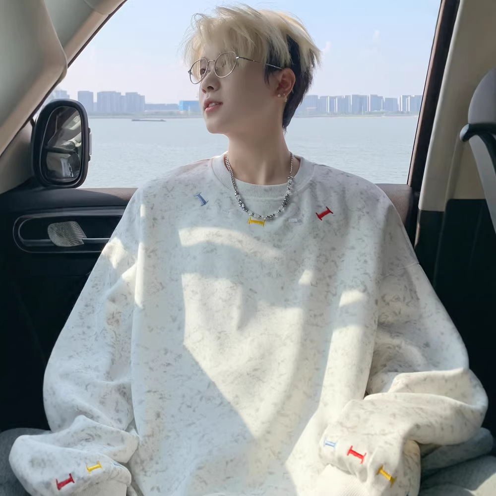 Embroidered Crew Neck Long Sleeve Pullover For Men Casual Top_voghion.com