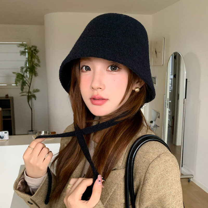 日韩秋冬帽子女英伦风复古盆帽毛绒经典百搭水桶帽户外防风渔夫帽|undefined