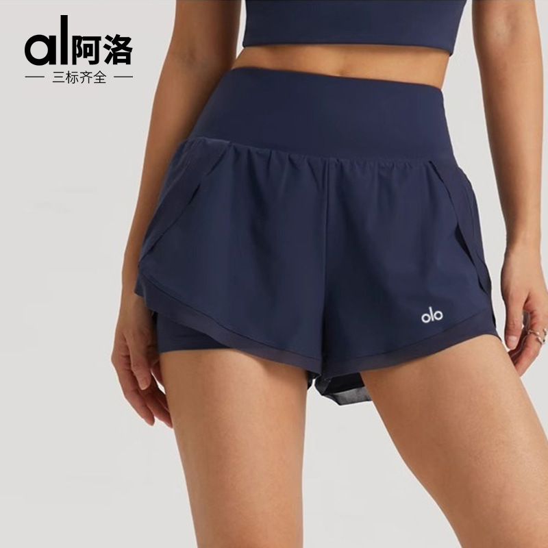 American Alo Summer Two-Piece Anti-Exposure Loose Quick-Dry Yoga Shorts for Women Running Fitness Yoga Three-Quarter Pants