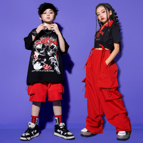 Girl's Jazz Dance Costume Cool Japanese Street Dance Performance Suit Set Children's Hip Hop Hiphop Fashion Show Stage Trendy