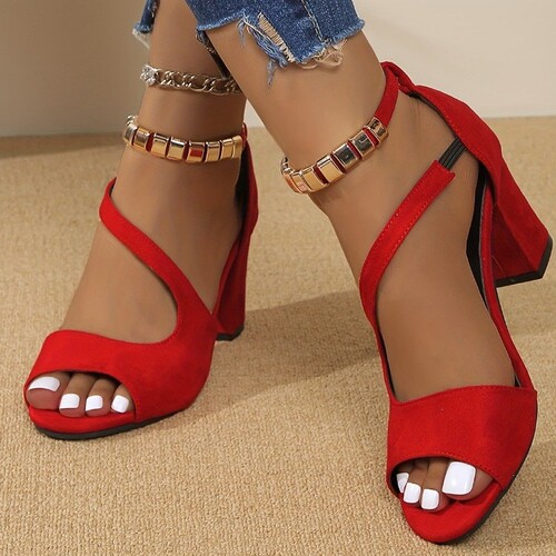 Fashion back zipper bag, fish mouth shoe for women, summer new plus size side open thin heel high heel sandals