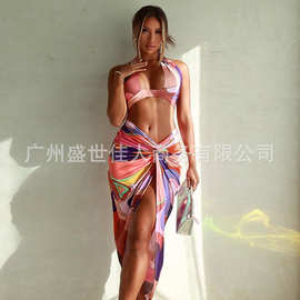 速卖通wish欧美跨境波西米亚海滩度假风印花两件套