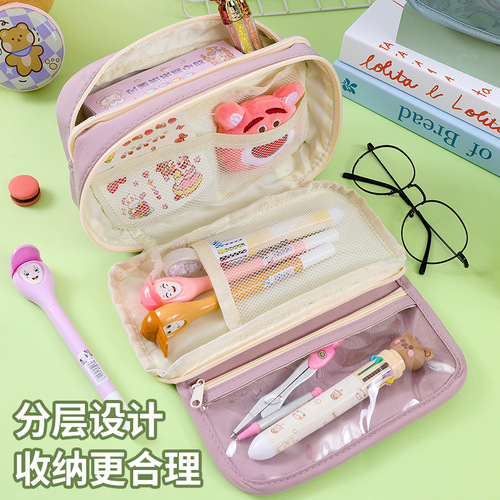 Transparent pencil case, nine-layer panda pencil case, large-capacity stationery box, suitable for primary and secondary school students, girls, high-definition pencils
