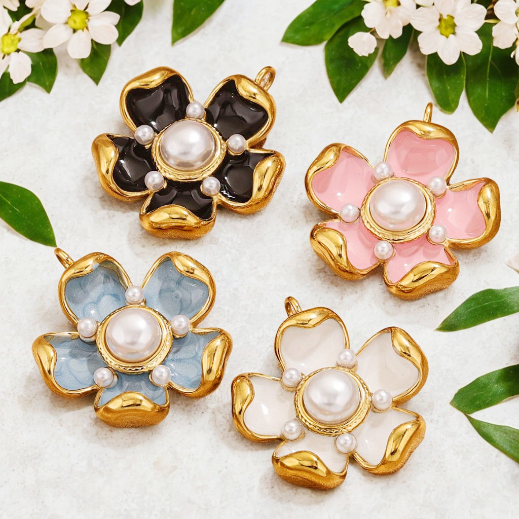 Nuevos pétalos de rosa colgante de goteo de aceite diseño chino retro temperamento simple tridimensional diy perlas pendientes