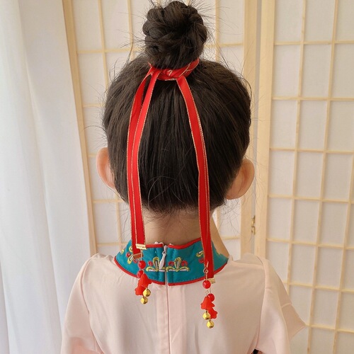 Hanchen girls' national style Hanfu bells hair rope ball head baby braided hair headband hairband girls ancient style headwear