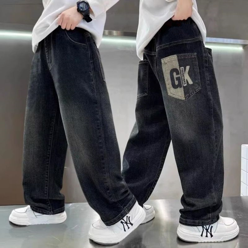 Children's jeans, spring and autumn style, long pants for medium and large children, loose-fitting casual pants for spring and autumn.