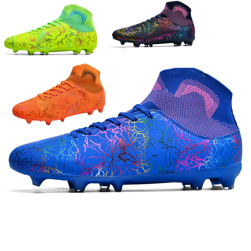 Трансграничные высокие футбольные бутсы и носки с мандариновой уткой, мужские AG Spike, искусственная трава, студенческие тренировочные кожаные ножки, молодежные кроссовки