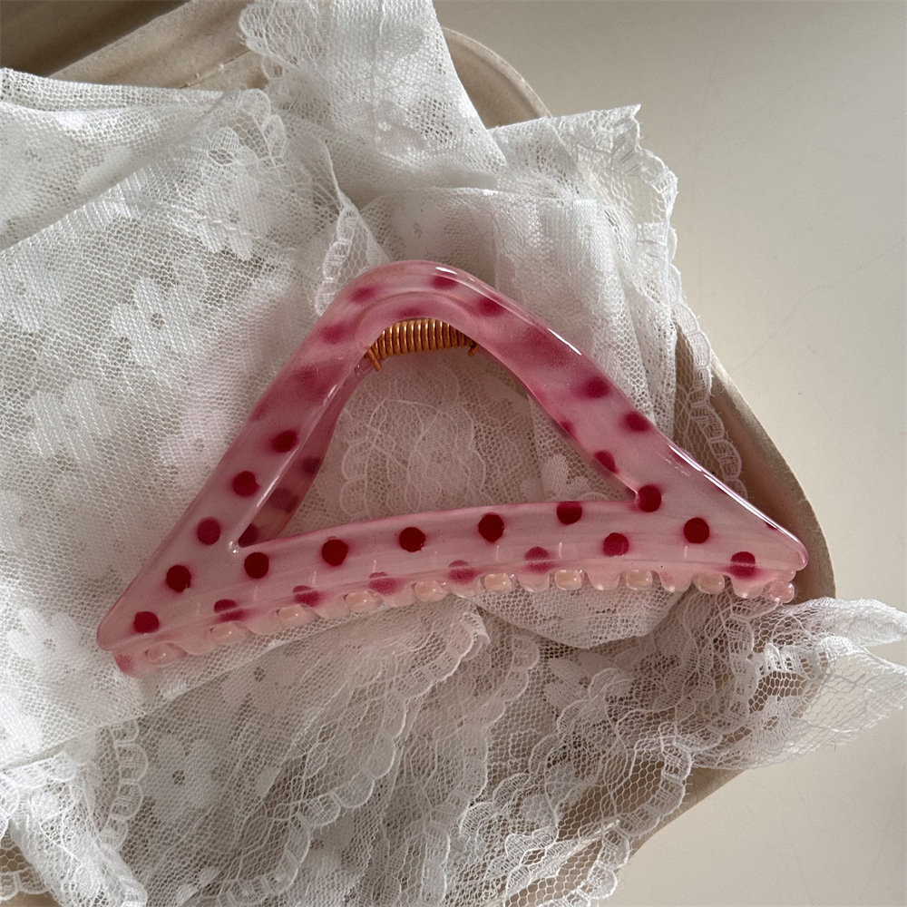Pinza de tiburón semicircular rosa lunares, estilo fresa premium para chicas