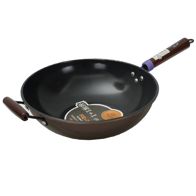Tres tío tres tía wok hogar sartén antiadherente dormitorio wok fondo plano freír olla de doble propósito Cocina de Inducción de gas