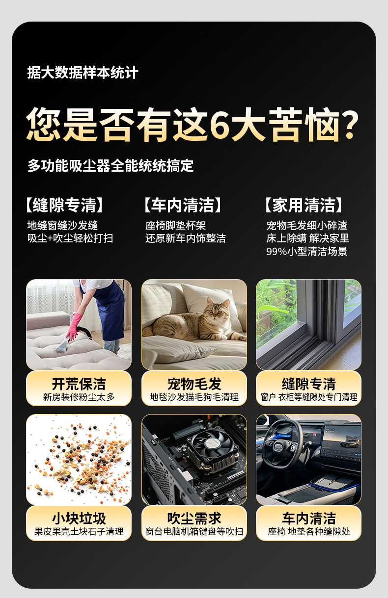 Wireless Car Vacuum Cleaner with Super Suction, Dual-Function for Suction and Blowing, Rechargeable Desktop Vacuum Cleaner, Handheld Car Blower