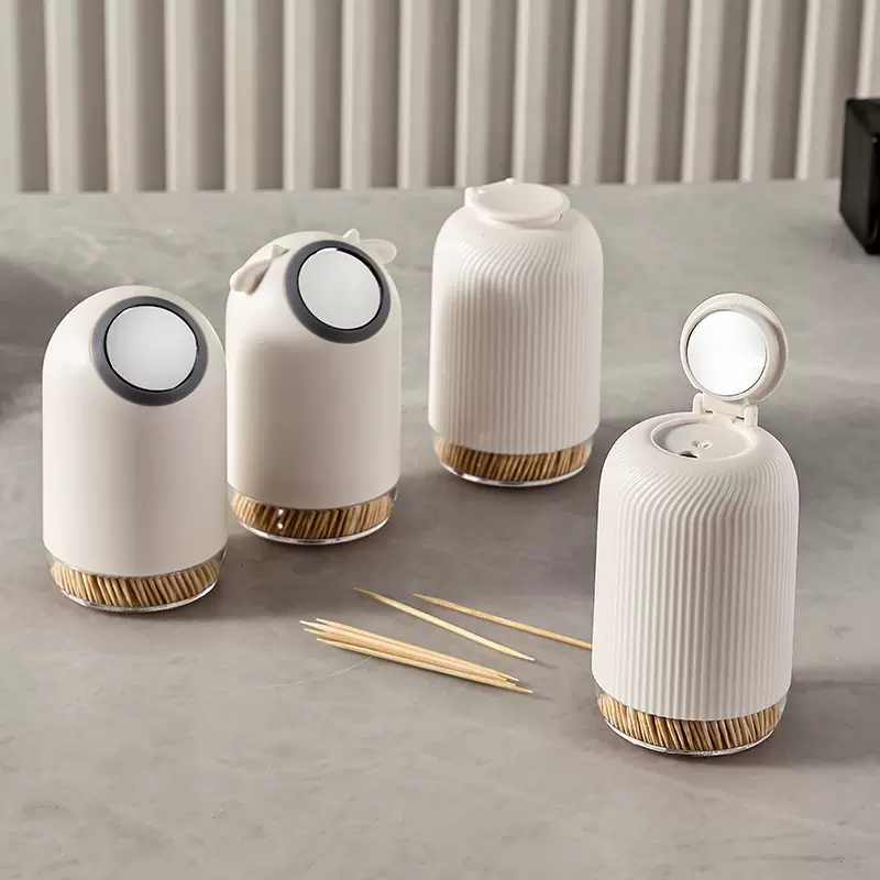 创意牙签筒颜值个性牙签罐家用带镜子牙签收纳盒大容量牙签罐批发