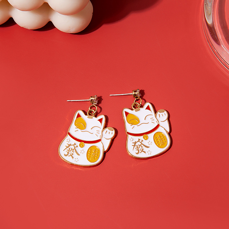 1 Pair Cute Cat Alloy Stoving Varnish Inlay Artificial Diamond Women's Drop Earrings display picture 4