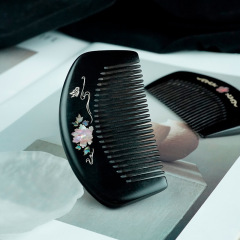 黒檀に銀を象嵌した孔雀の木製ヘアコーム、紫檀に蓮の螺鈿を象嵌した中国風ヘアアクセサリー、美人用コーム、頭飾り