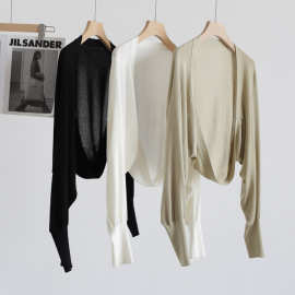 时髦精洋气宽松慵懒蝙蝠袖无扣披肩针织开衫薄款莱赛尔空调外搭