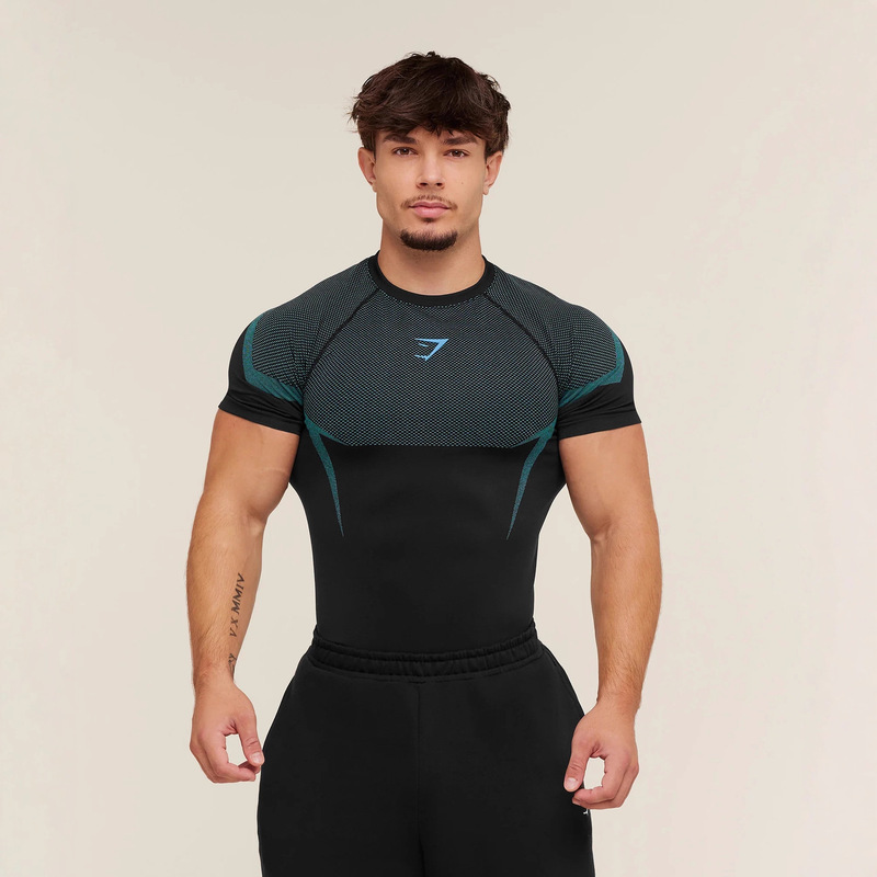 Gymshark/Onyx Men's T-Shirt Sports Fitness Quick-Drying Breathable Elastic Round Neck Short-Sleeved Tight Training Clothes