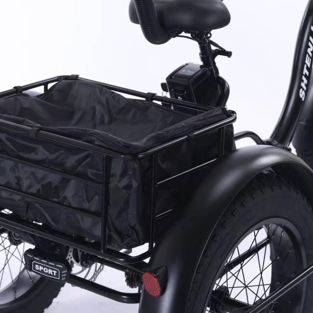 2025 pequeño triciclo eléctrico plegable de acero negro de alto carbono material de aleación de aluminio unisex 20 pulgadas neumático gordo