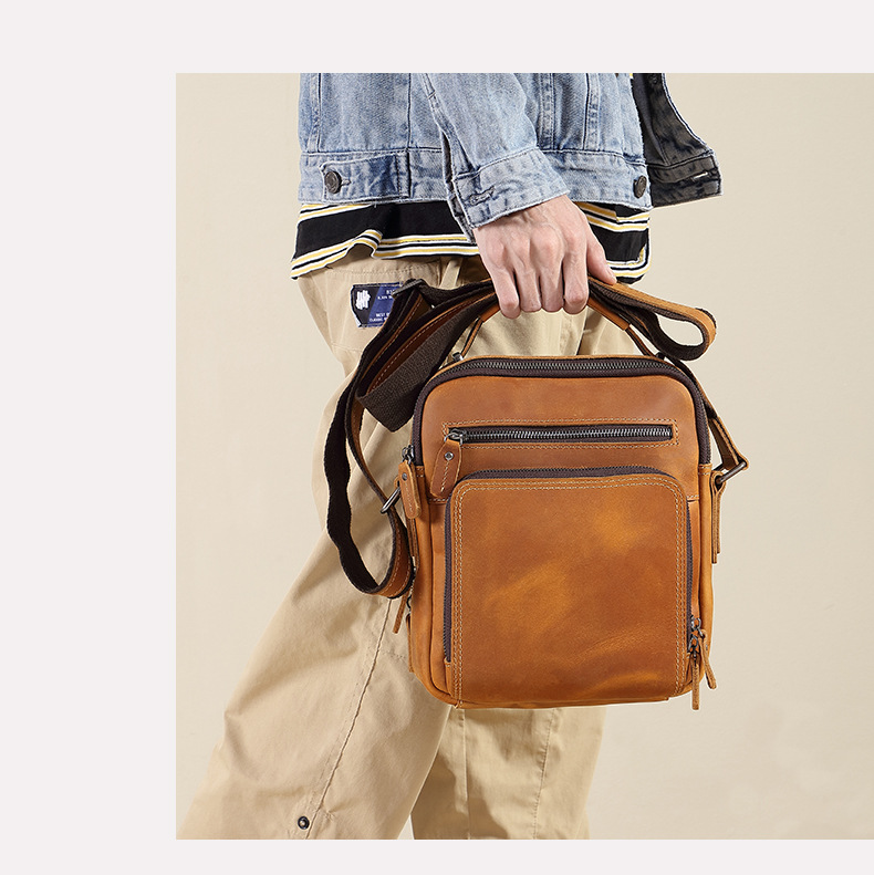 New business shoulder bag, men's leather bag, Crazy Horse leather messenger bag, casual retro large-capacity leather._ipsvogv.com