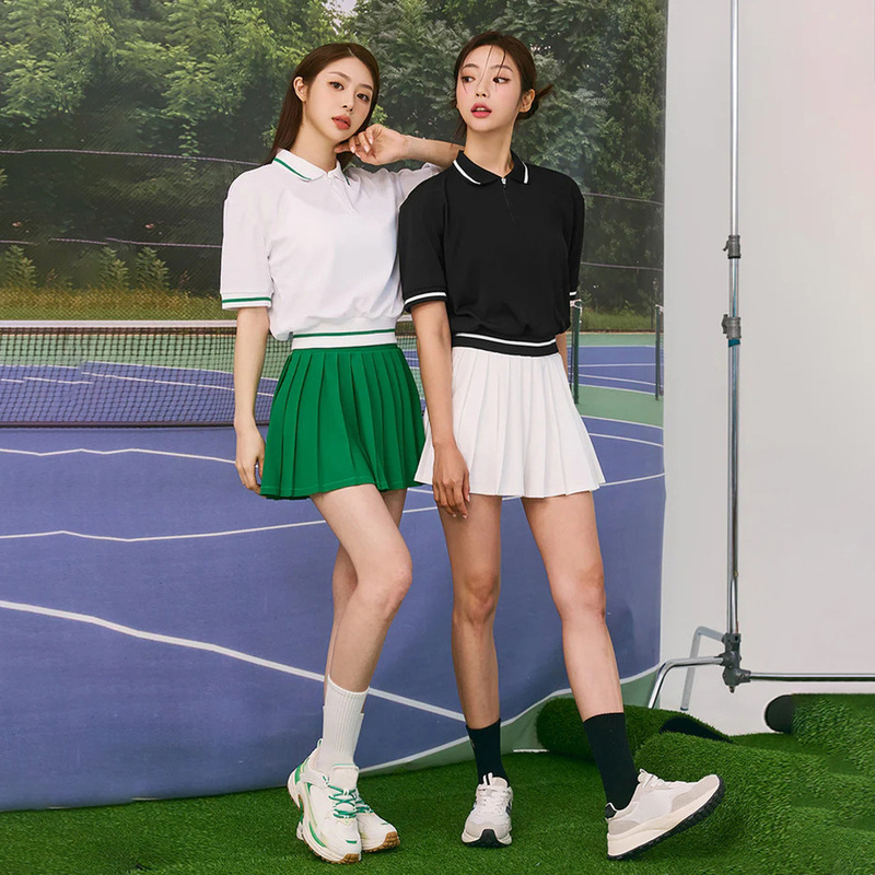 2025 New Pleated Sports Tennis Skirt Suit Golf Running Dance Casual Contrast Color Thread Top for Women