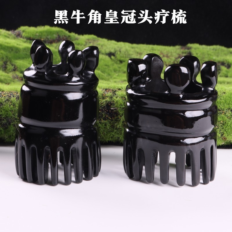 黑牛角按摩梳子圆筒头部经络刷皇冠洗头梳筒梳天然正品牛角梳|undefined