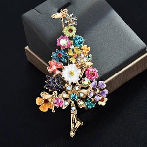 Factory wholesale enamel colorful exquisite rhinestone Christmas tree brooch neutral party casual office clothing accessories