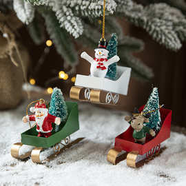圣诞节装饰新款北欧网红创意圣诞树铁艺雪橇车挂件装饰品个性挂饰