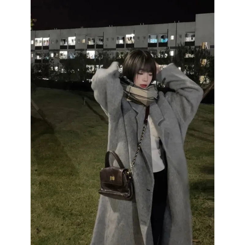 灰色毛呢外套女2024秋冬新款赫本风韩系爆款小个子高级感呢子大衣