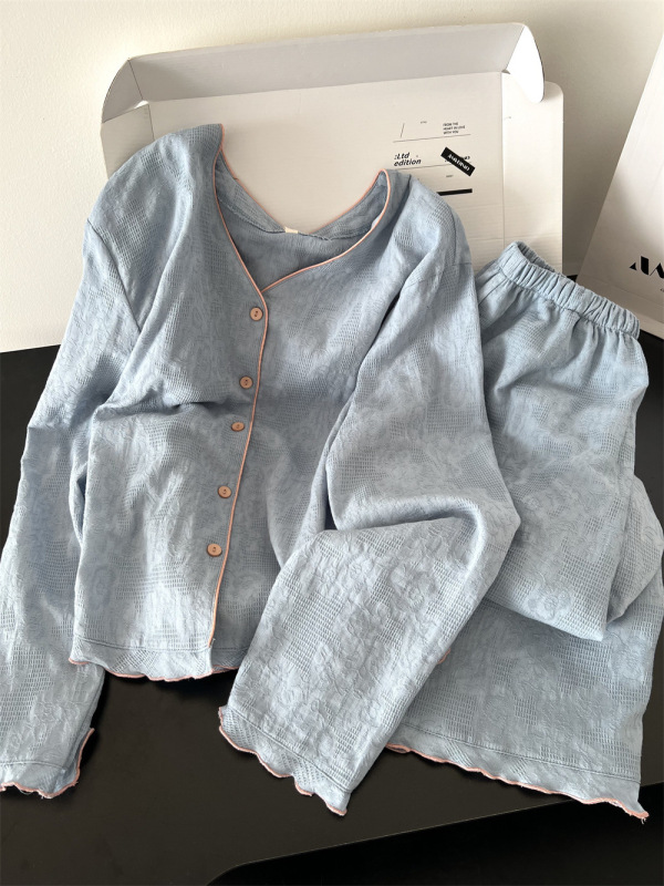 甜美简约高级感纯色睡衣女春秋2025新款长袖长裤家居服套装可外穿|undefined