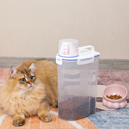 Pet Food Storage Bucket Portable Small Divided Grain Bucket Airtight Moisture-Proof With Measuring Cup Dog Food Cat Food Rabbit Food Hamster