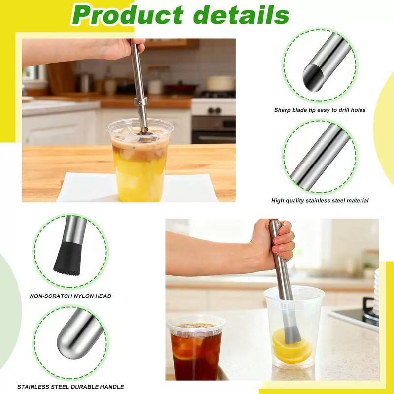 Stainless Steel Portable Fruit Squeezer, Multi-Functional Juicer, Special Fruit Pressing Stick for Coffee and Milk Tea