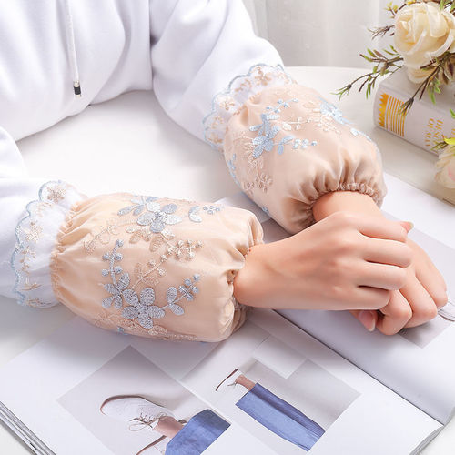 Women's Double-Layer Lace Net Sleeve Covers for Autumn/Winter, Factory-Brand, Anti-Stain, Dustproof, Student, Adult, Office Down Jackets, Head Covers