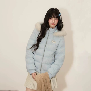 收腰毛织拼接棉服女2026冬季新款加厚保暖短款棉衣小个子棉袄外套