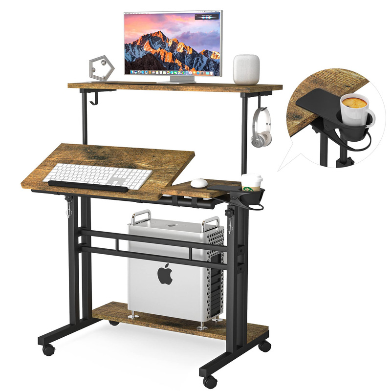 Factory Direct Sales Mobile Standing Desk, Adjustable Rolling Desk, with Table Cup Holder Factory Direct Sales Mobile Standing Desk, Adjustable Rolling Desk, with Table Cup Holder