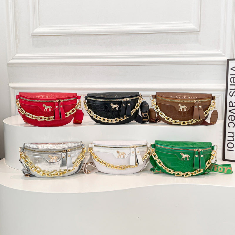 Bolso de pecho para mujeres 2025 nueva moda cocodrilo bolso de hombro bolso de cadena bolso de cintura ancho cinturón de hombro bolso de silla
