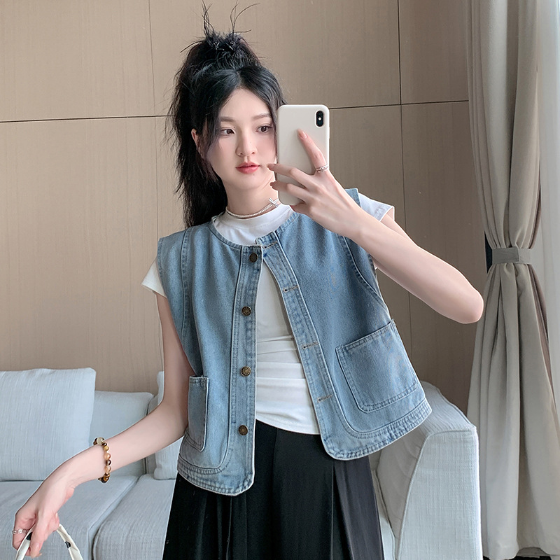Real Shot at Real Price ~ Versatile Layered Denim Vest for Women Spring and Summer New Loose Short Sleeveless Jacket Casual Vest