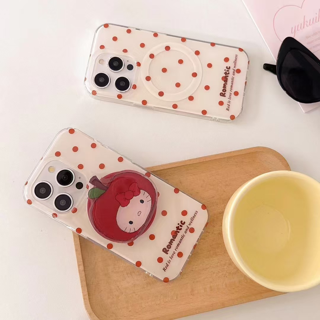 Ins magnéticamente absorbente punto de onda iPhone14 Apple casco kt aplicable iPhone15ProMax funda para teléfono móvil 12/13 mujer