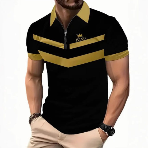 2025 New European and American Cross-border Fashion Casual Retro Turtleneck 3D Printed Short-sleeved Zipper Polo Shirt for Foreign Trade