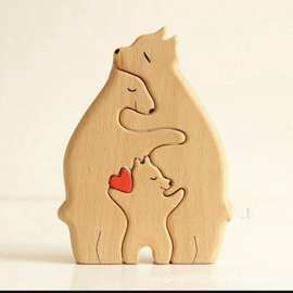 亚马逊独立站欧美跨境爆款DIY木质拼图母子熊母子象套装木制摆件