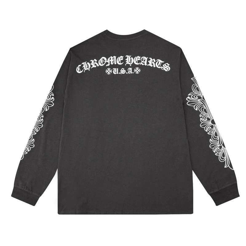 Высокая версия брендированной кросс-бордер Tide Chrome Hearts Cro -伈, круглый ворот, хлопковый лонгслив для отдыха