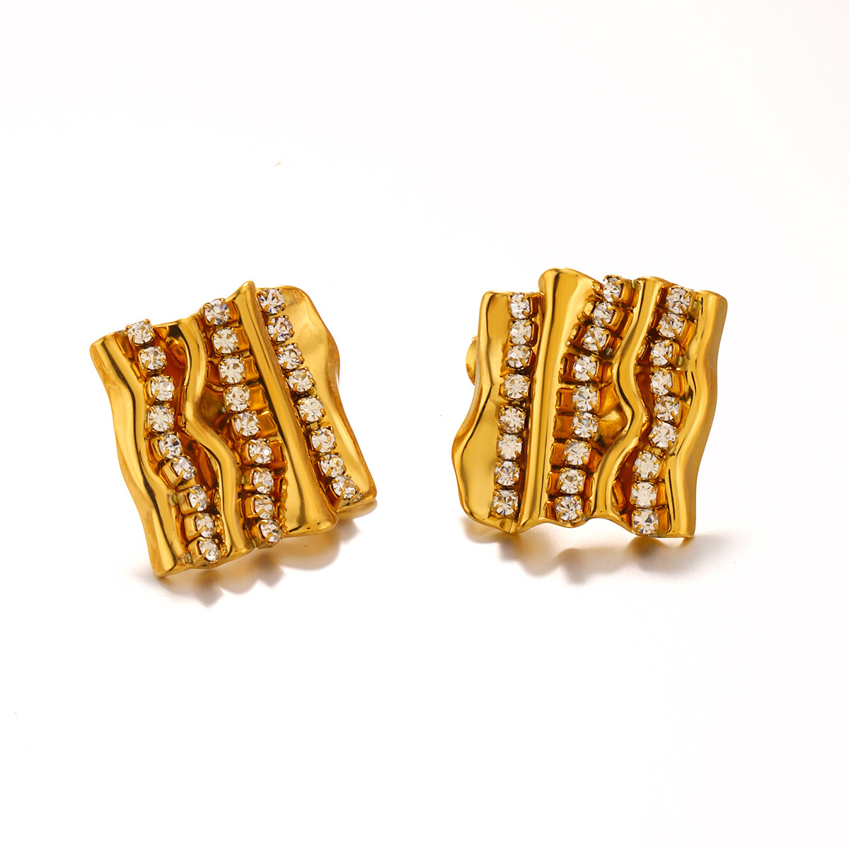 Fashionable geometric square stone inlay stainless steel with zircon
