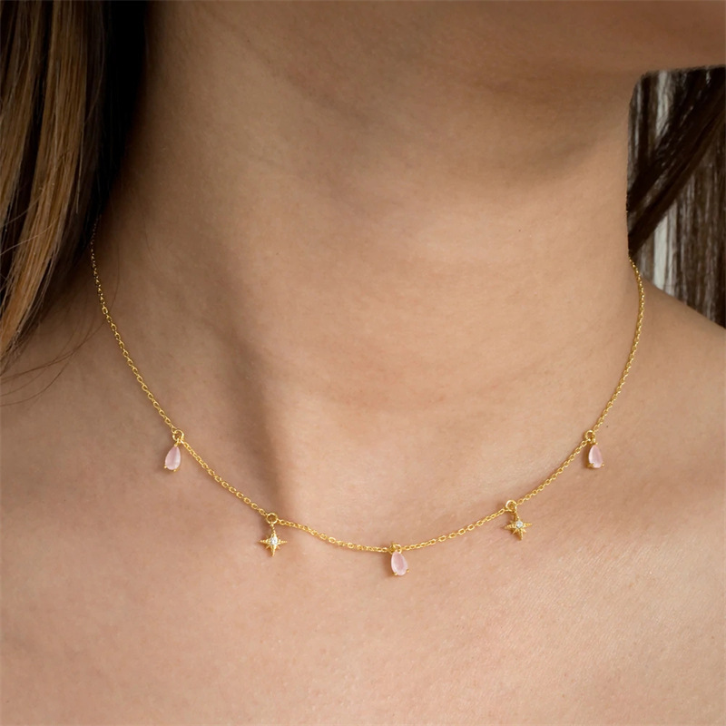 Holiday, Daily Occasion 925 Sterling Silver Geometric Star Artificial Gemstones Necklace