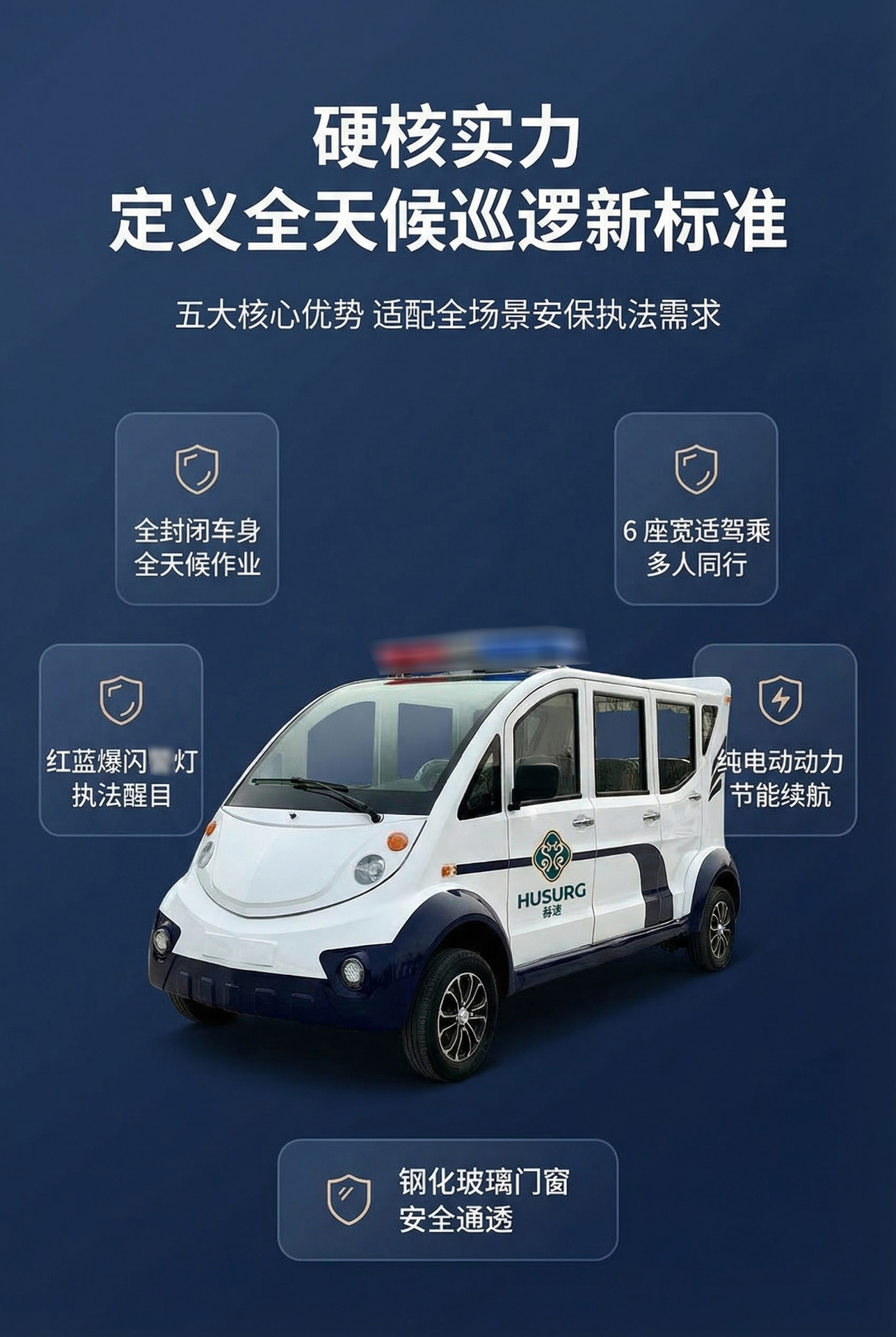 Electric Patrol Car, Four-Wheel Sightseeing Vehicle, Three-Row Electric Mobility Vehicle for Tourist Areas, Property Management, and Communities, Electric Patrol Car with Doors