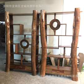 原生态实木博古架茶叶展示收纳柜原木创意置物架香樟木侘寂多宝阁