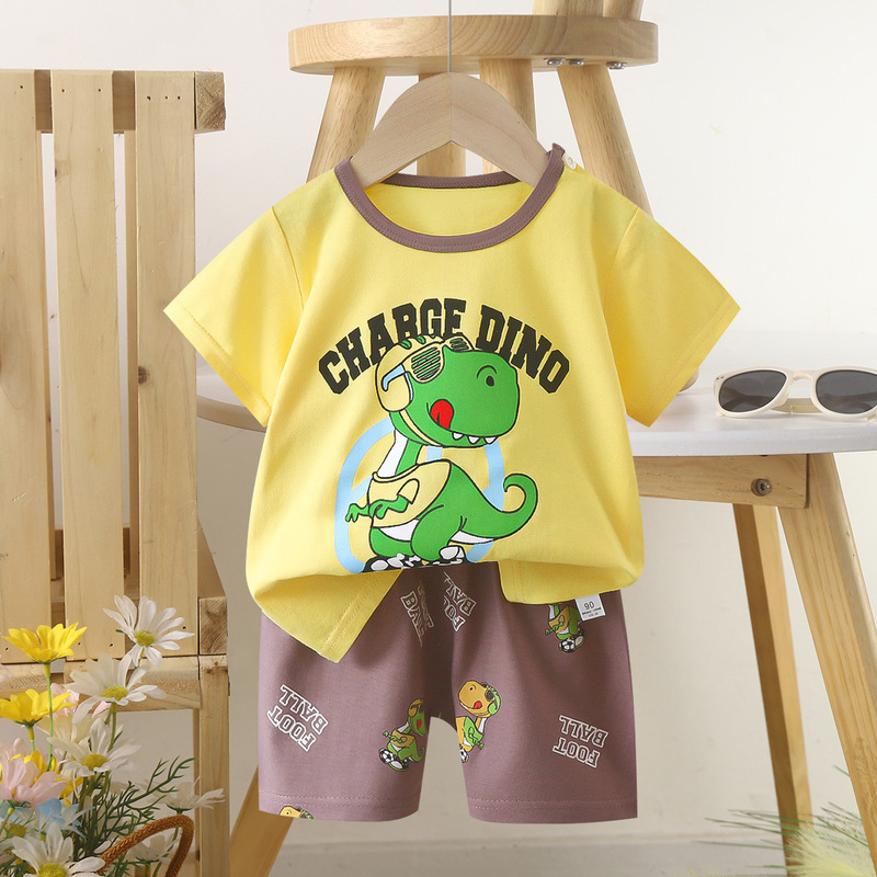Children's Short-Sleeved Suit Pure Cotton Girls' Summer Clothes Boys' T-Shirts Baby Baby Clothes Korean Style Kidsren's Clothing 2026 New Style