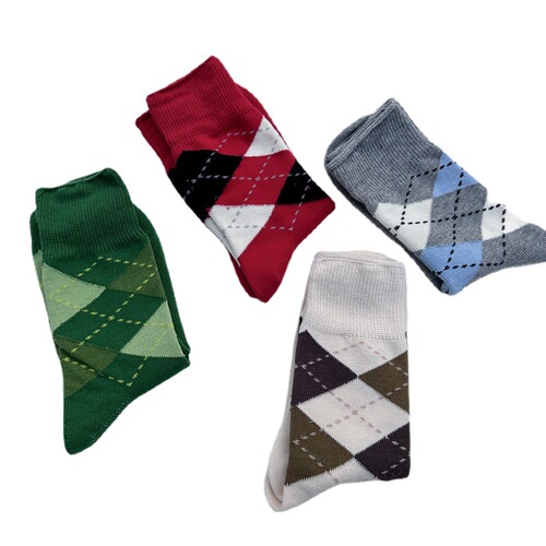 Academic Girl Herringbone Pattern Knee-High Socks for Girls Autumn/Winter Instagram Contrast Color Japanese Retro Regular Han Style Pure Cotton