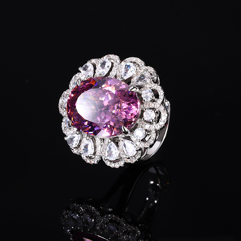 2024 nueva joyería Zhuang Shengsheng fondo de cobre chapado en oro simulación nido de pájaro cortado anillo de moda en forma de huevo piedra principal 13*18