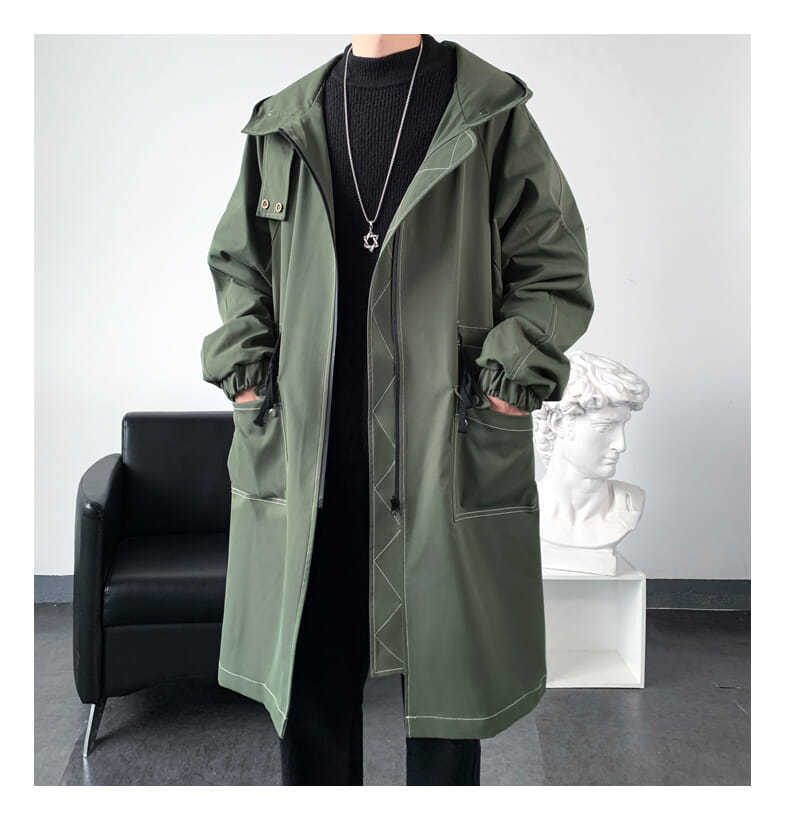 Mens Loose Hooded Trench Coats Spring Fall Casual Overalls