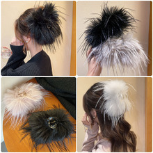 慵懒超大号羽毛发夹后脑勺抓夹2023新款鲨鱼夹发卡毛毛绒秋冬头饰