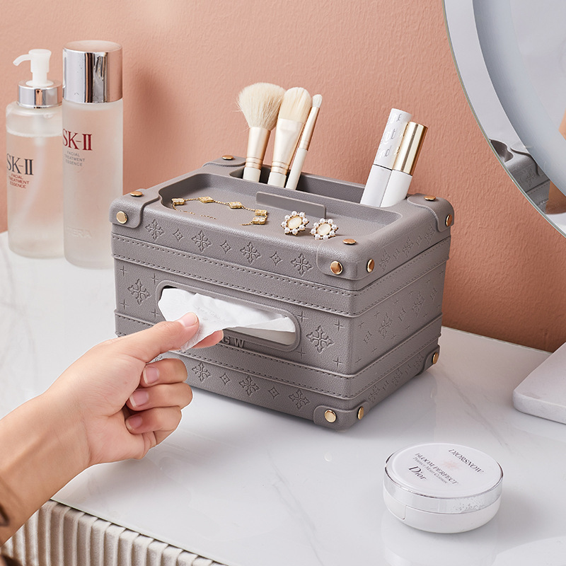 Oficina de sala de estar casera mesa de té lujosa caja de toallas multifuncional caja de almacenamiento de control remoto caja de extracción de papel gris creativa