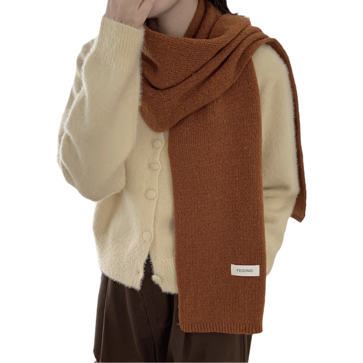 New Winter Women's Scarf Pure Color Soft Waxy Versatile Korean Couple Fashion Student Basic Knitted Warm Scarf